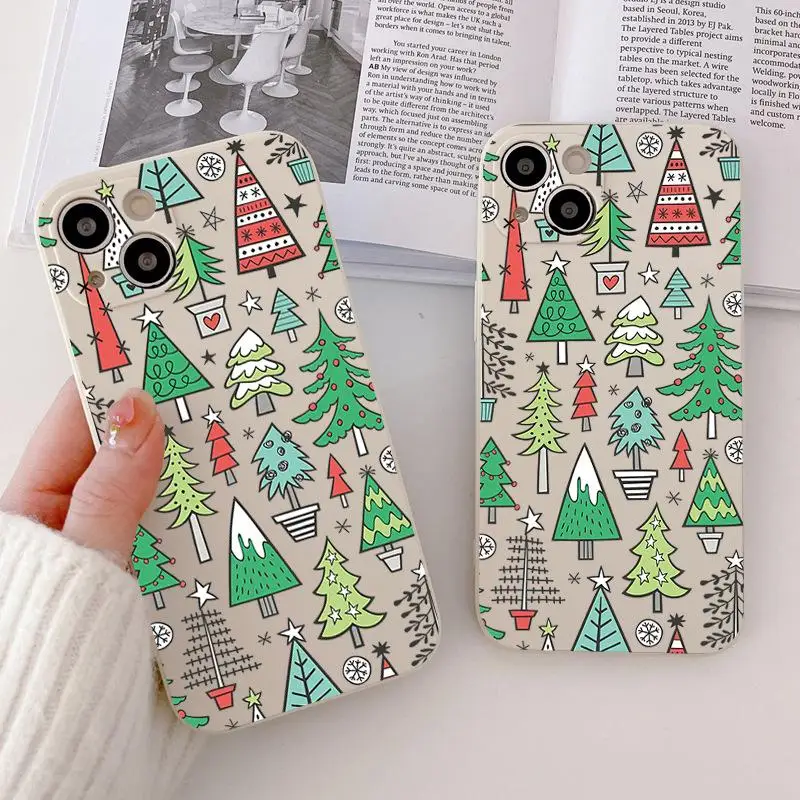 Funda navideña dibujada a mano para iPhone 16Pro 17 15 14 13 12 11 Pro Max XR SE 7 8 funda suave a prueba de golpes - imagen 2