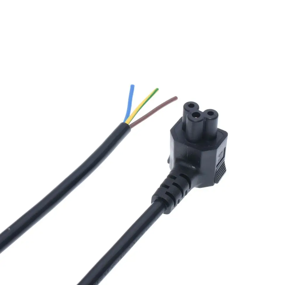 Enchufe de 3 pines de ángulo recto para electrodomésticos, cable de alimentación de extensión VDE IEC 320 C5, hoja de trébol, H05VV-F, 3G, 0,75 MM, 250V, 10A