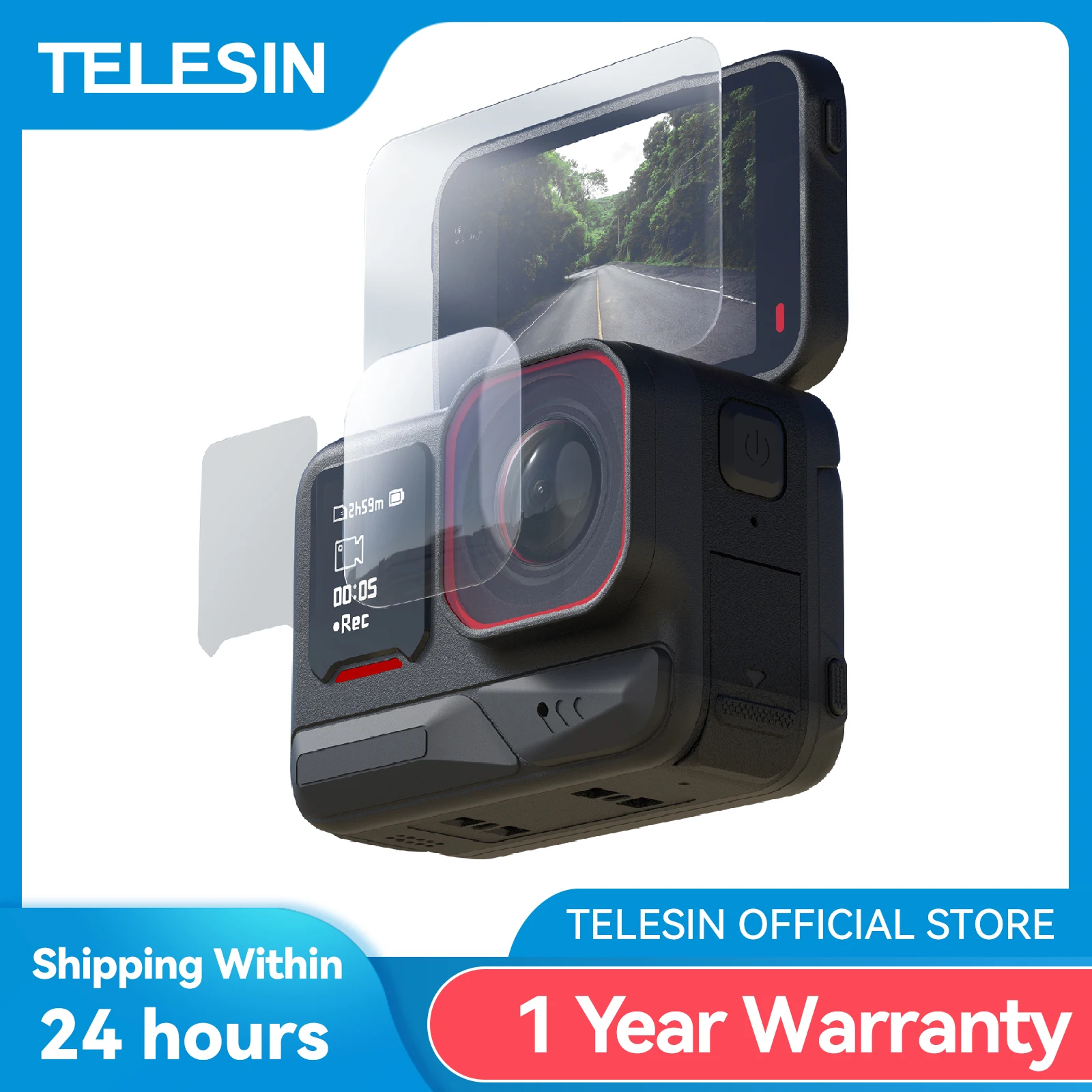 TELESIN película templada para Insta360 Ace Pro 2 Protector de pantalla lente vidrio Protector a prueba de polvo para acción 5Pro HD película templada