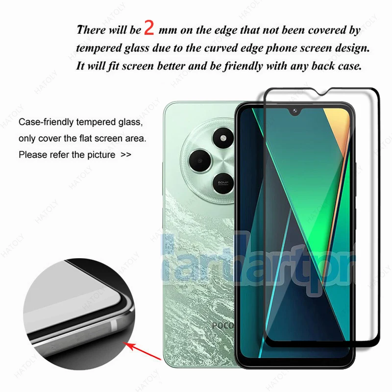 Vidrio templado para Xiaomi Poco C75 Protector de pantalla para Xiaomi Poco C75 borde negro película protectora Protector de cámara para Poco C75 - imagen 3