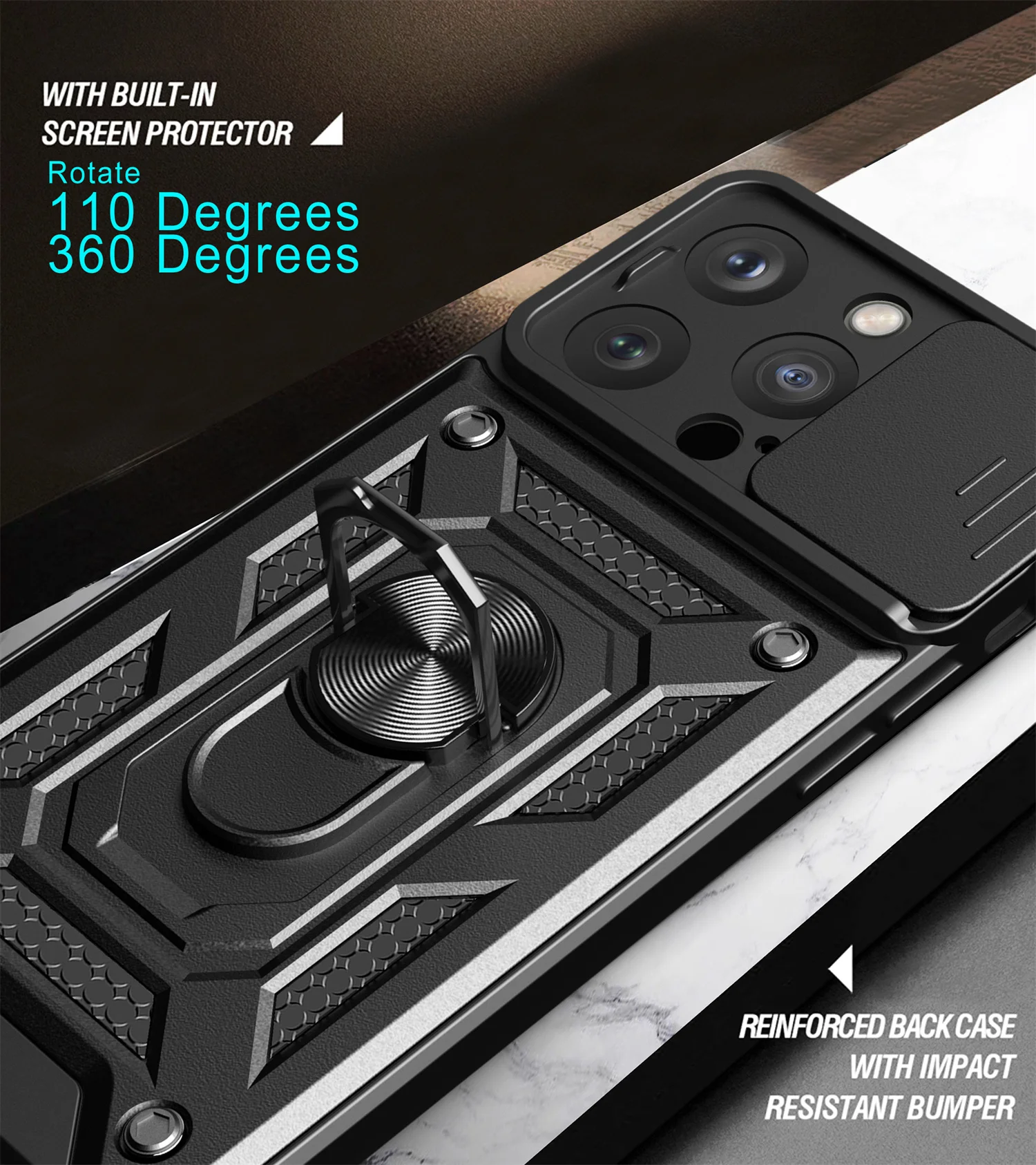 Armadura a prueba de golpes para iphone 14 Pro funda con anillo magnético soporte armadura funda de teléfono para IPHONE 14 PRO contraportada - imagen 3