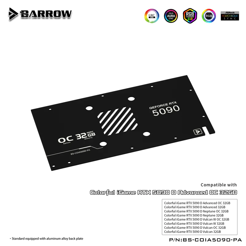 Refrigerador de agua para ordenador Barrow, bloque de refrigeración por agua con tarjeta gráfica de cobertura completa avanzada/Vulcan 5090, BS-COIA5090-PA - imagen 3
