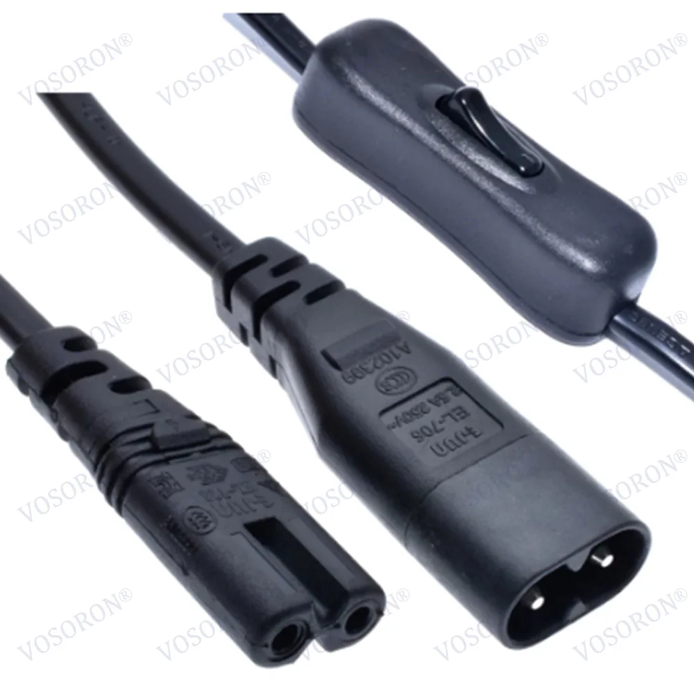 Enchufe macho IEC 320 C8 a conector hembra C7, Cable de alimentación de CA con interruptor, tipo figura 8, Cable de extensión de alimentación de 30cm, interruptor * - imagen 2