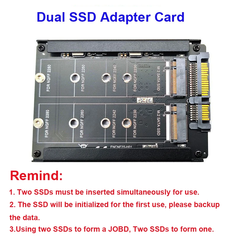 OULLX M.2 NGFF Llave dual SSD B + M a tarjeta adaptadora SATA3.0 de 2,5 pulgadas Llave B con enchufe de carcasa (no compatible con llave NVMe M) - imagen 3