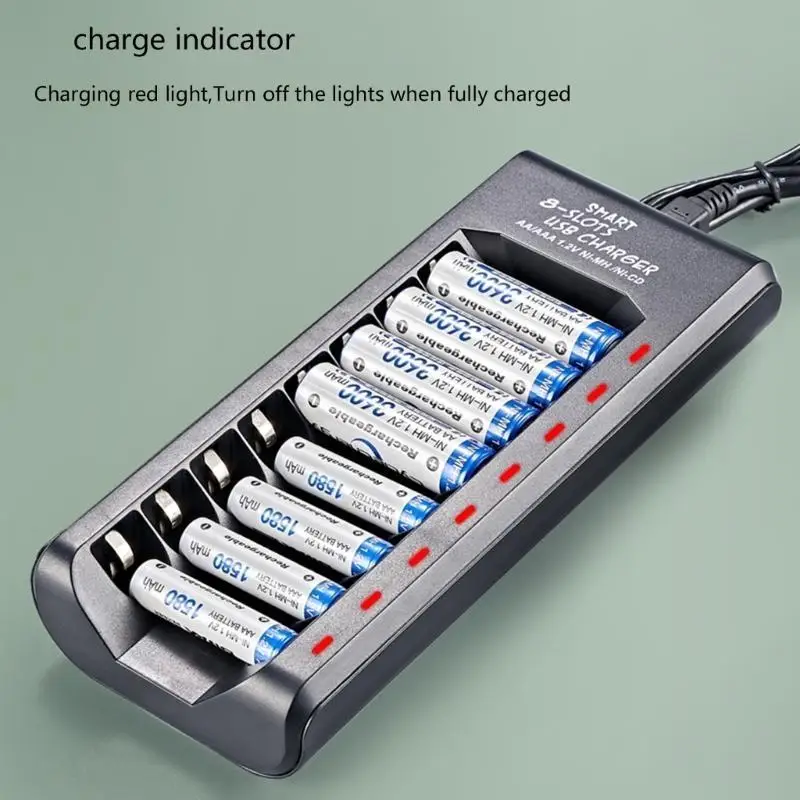Cargador batería USB R53C para 1.2V Doble/Triple A Batería 8 Slots carga ranuras avanzadas para cargar seguro - imagen 2