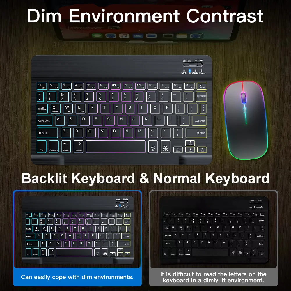 Para iPad Xiaomi teclado con ratón teclado retroiluminado para Android iOS Windows Samsung teléfono tableta teclado inalámbrico Bluetooth - imagen 3