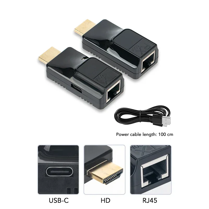1 par de extensores compatibles con HDMI de 60M sobre un solo Cable RJ45 Cat6 1080P TX RX adaptador de vídeo Ethernet para PC portátiles Monitor HDTV - imagen 3