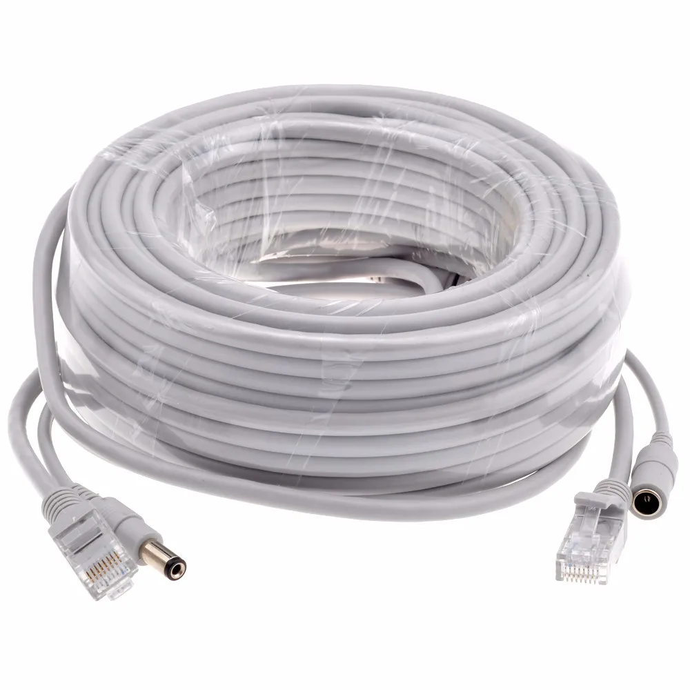 Cable Ethernet CAT5/CAT-5e gris opcional de 5M/10M/15M/20M/30M RJ45 + Cable Lan de red CCTV de alimentación CC para cámaras IP de sistema