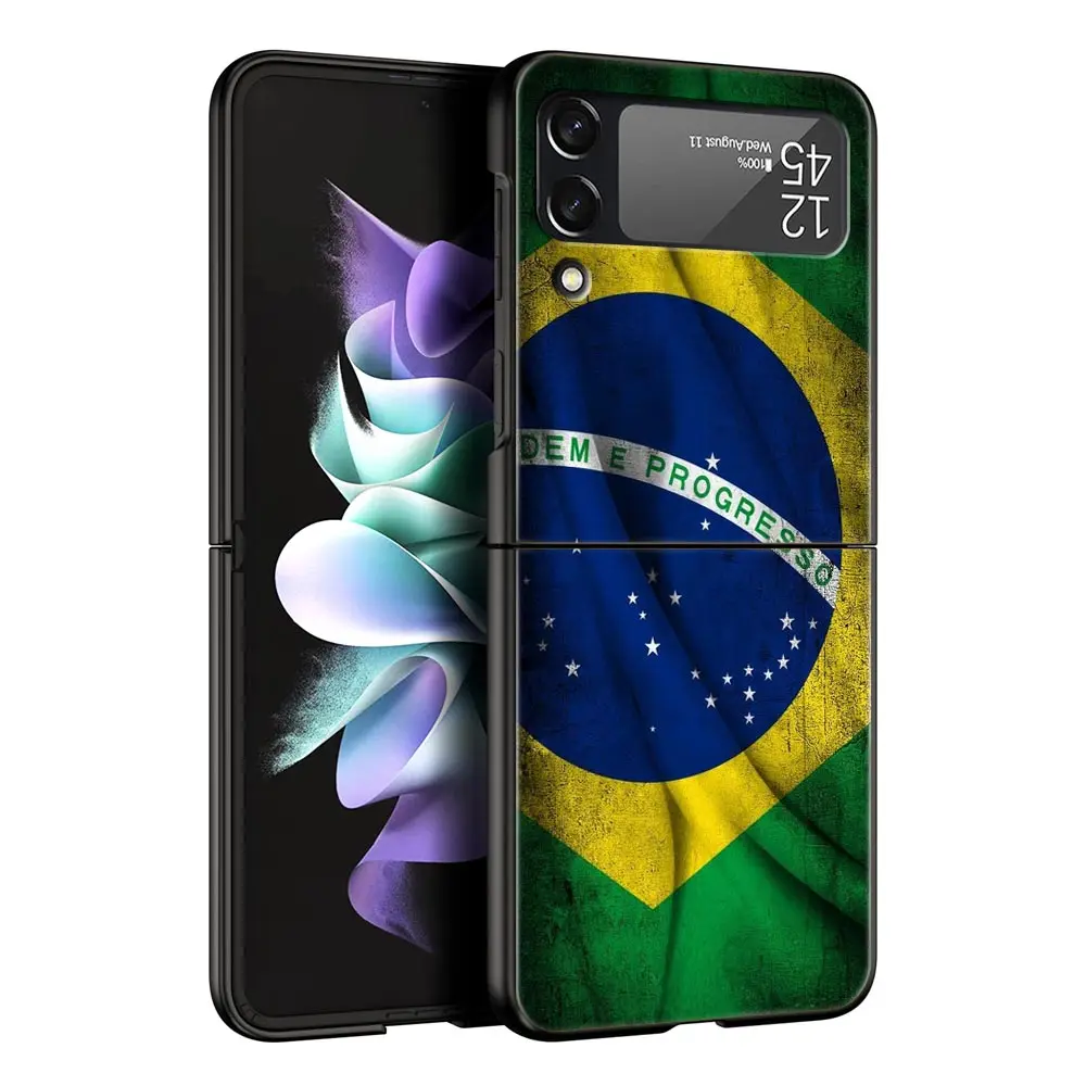 Funda de teléfono grande con bandera de Brasil para Samsung Galaxy Z Flip3 Flip4 Flip5, carcasa para Z Flip 3 4 5 6 7, funda trasera plegable dura - imagen 2