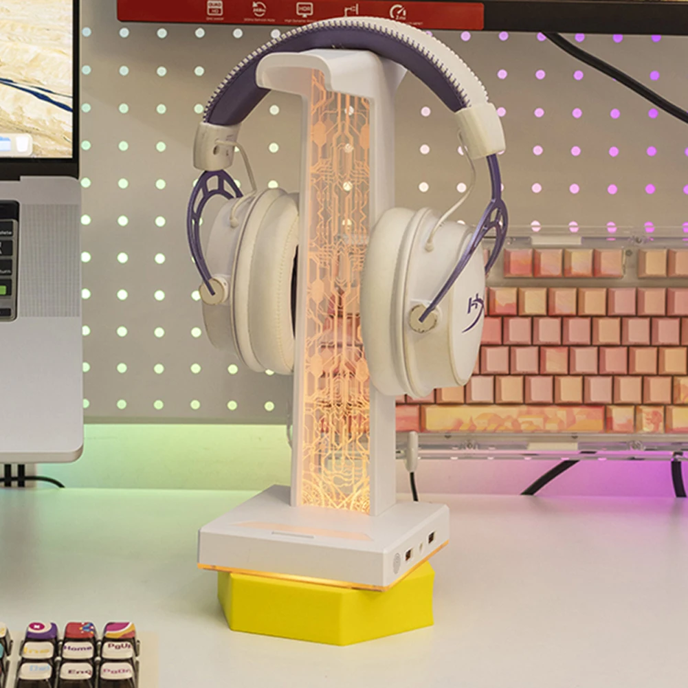 Soporte RGB para auriculares para juegos, 10 modos de iluminación, soporte para auriculares para computadora con puertos USB, soporte para auriculares para juegos, accesorios para PC - imagen 2