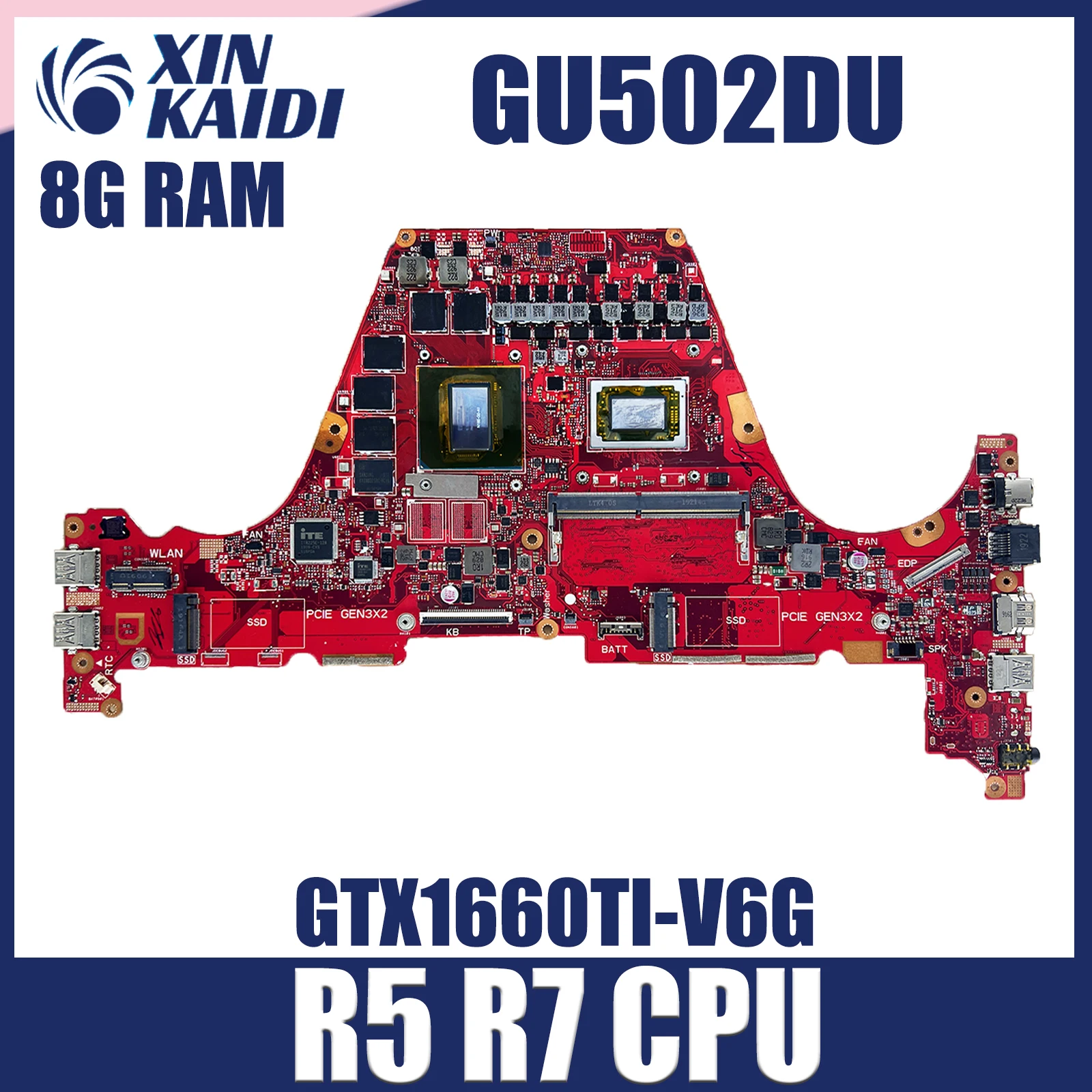 Para ASUS placa base de alto rendimiento GU502DU placa base para ordenador portátil GA502 GU502D GA502DU CPU R5 R7 8GB 16GB RAM GTX1660 100% probado