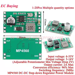 20 piezas/1 unidad 2A DC-DC MP4560 módulo de fuente de alimentación de voltaje estabilizado reductor salida 8 ~ 55V a 12V 9V 5V 3V placa Buck ajustable