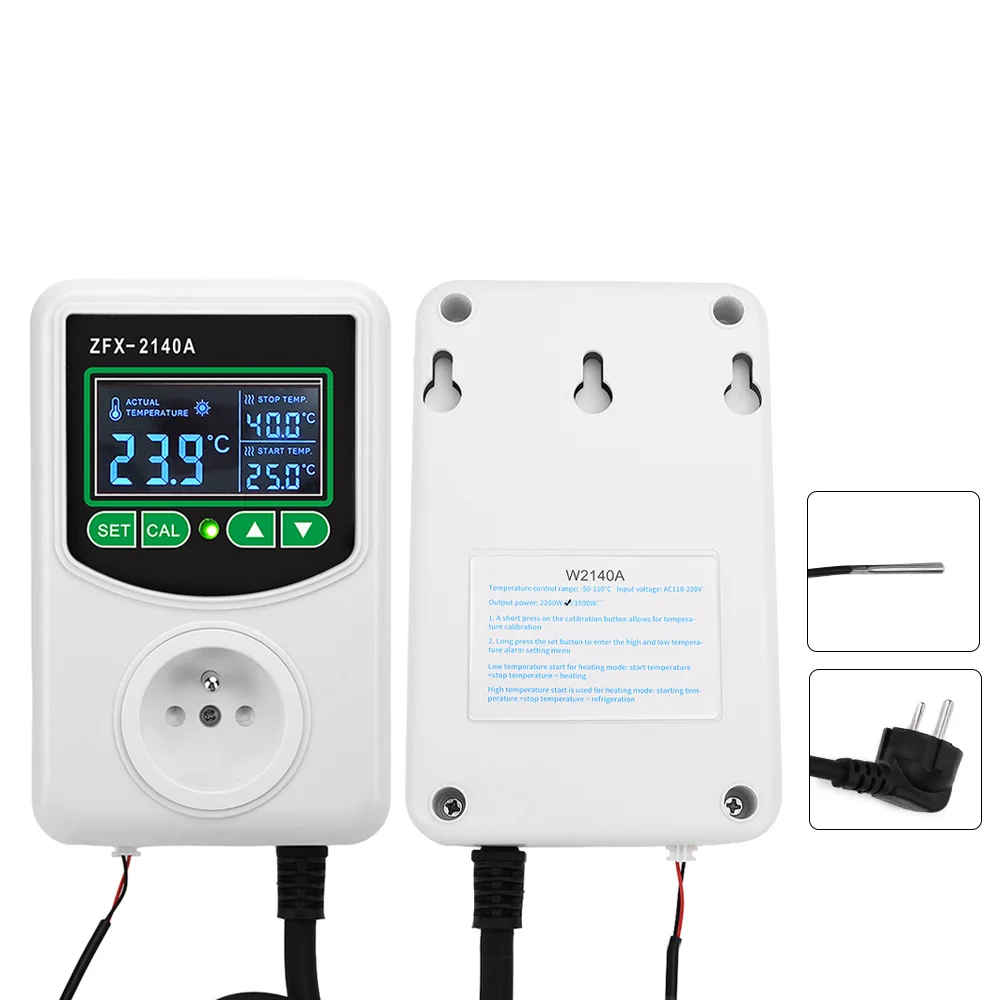 Controlador de temperatura ZFX-2140A con pantalla Digital LCD de alta potencia, enchufe europeo, termostato, SONDA DE Sensor NTC, 45 ~ 300 ℃ - imagen 4