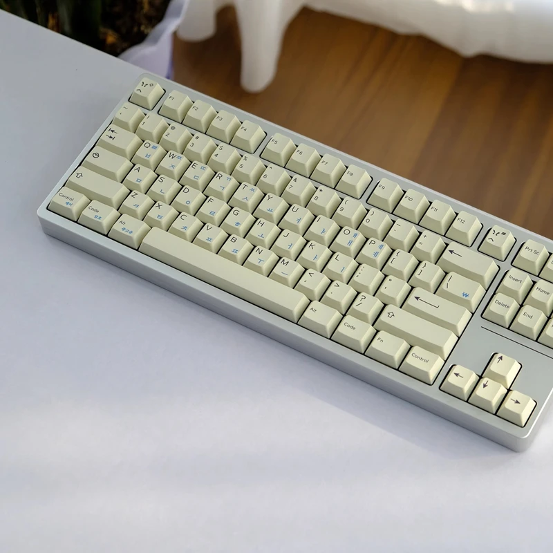 1 Juego de teclas Retro de color blanco leche, teclas coreanas azules con subcama de tinte PBT, teclas a prueba de luz con perfil de cereza para interruptor MX 60 64 87 96 98 - imagen 3