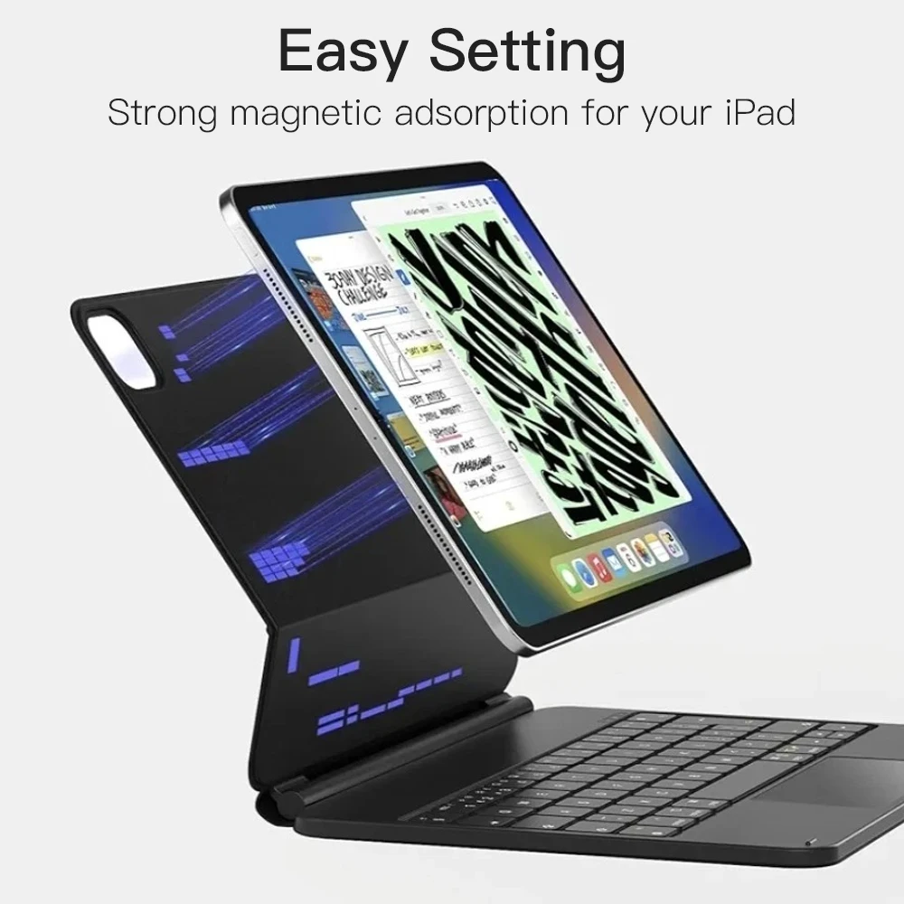 QUKAM Magic teclado inalámbrico para iPad a16 funda 2025 Air 11 13 pulgadas teclado retroiluminado para iPad Air 4 5 10,9 pulgadas Pro 11 12,9 fundas para iPad - imagen 3