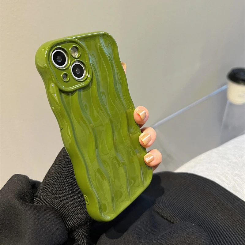 Funda con patrón de pliegue de onda de moda para iPhone 14, 13, 12, 11, 15, 16 Pro Max, Color sólido, cubierta trasera de TPU suave, protección de lente - imagen 5