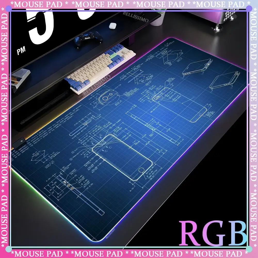 Alfombrilla de ratón HD con dibujo mecánico RGB, accesorios de juego, alfombrilla de teclado LED, alfombrilla de mesa grande, goma antideslizante, luminosa XXL - imagen 3