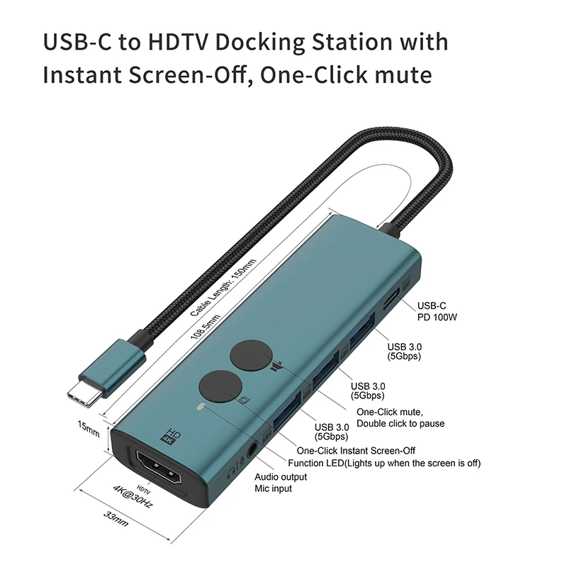 Con convertidor HDMI a tipo C 6 puertos USB C Hub PD 100W base de carga USB3.0 lector de disco Cable divisor Audio Micro extender adaptador - imagen 2