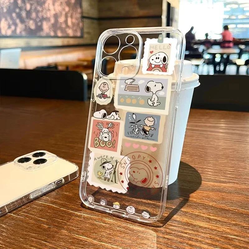 Funda de teléfono de dibujos animados S-Snoopys para iPhone16 15 14 13 12 11Pro Max Mini X XR XS MAX SE2 7 8Plus, fundas transparentes suaves de silicona Y2k - imagen 4