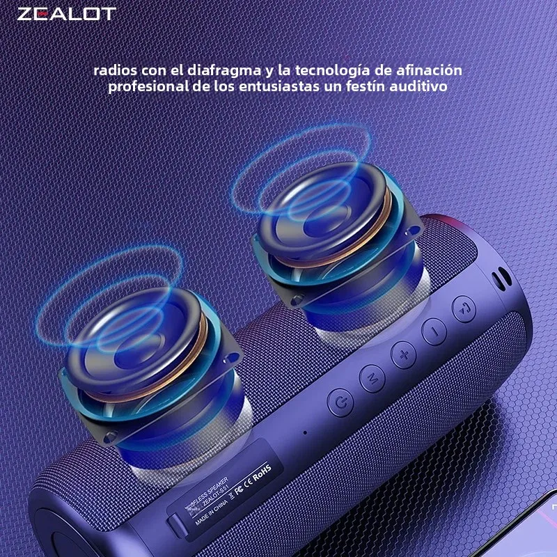 Zealot -S51 Altavoces inalámbricos, altavoz subwoofer portátil para exteriores, IPX 5, resistente al agua, emparejamiento dual, 1800 mAh - imagen 4