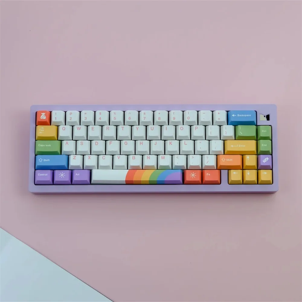 GMK-Juego de teclas con tema de arcoíris, 129 teclas PBT, personalizado, perfil de cereza de artista, accesorios para teclado mecánico, regalo Lucky65V2