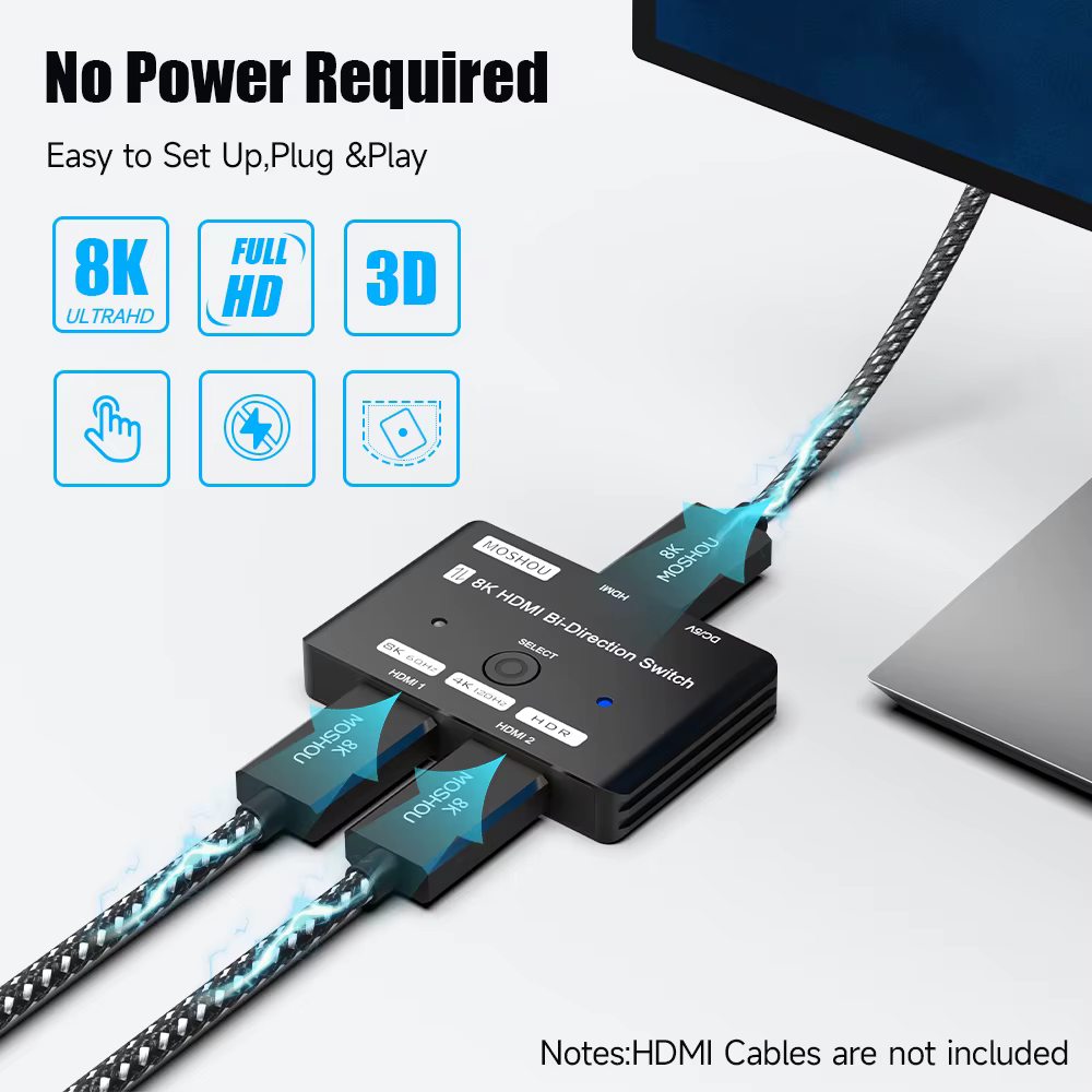 Divisor HDMI 8K60Hz 2 en 1 - Conmutador de aluminio 2.1 - imagen 4