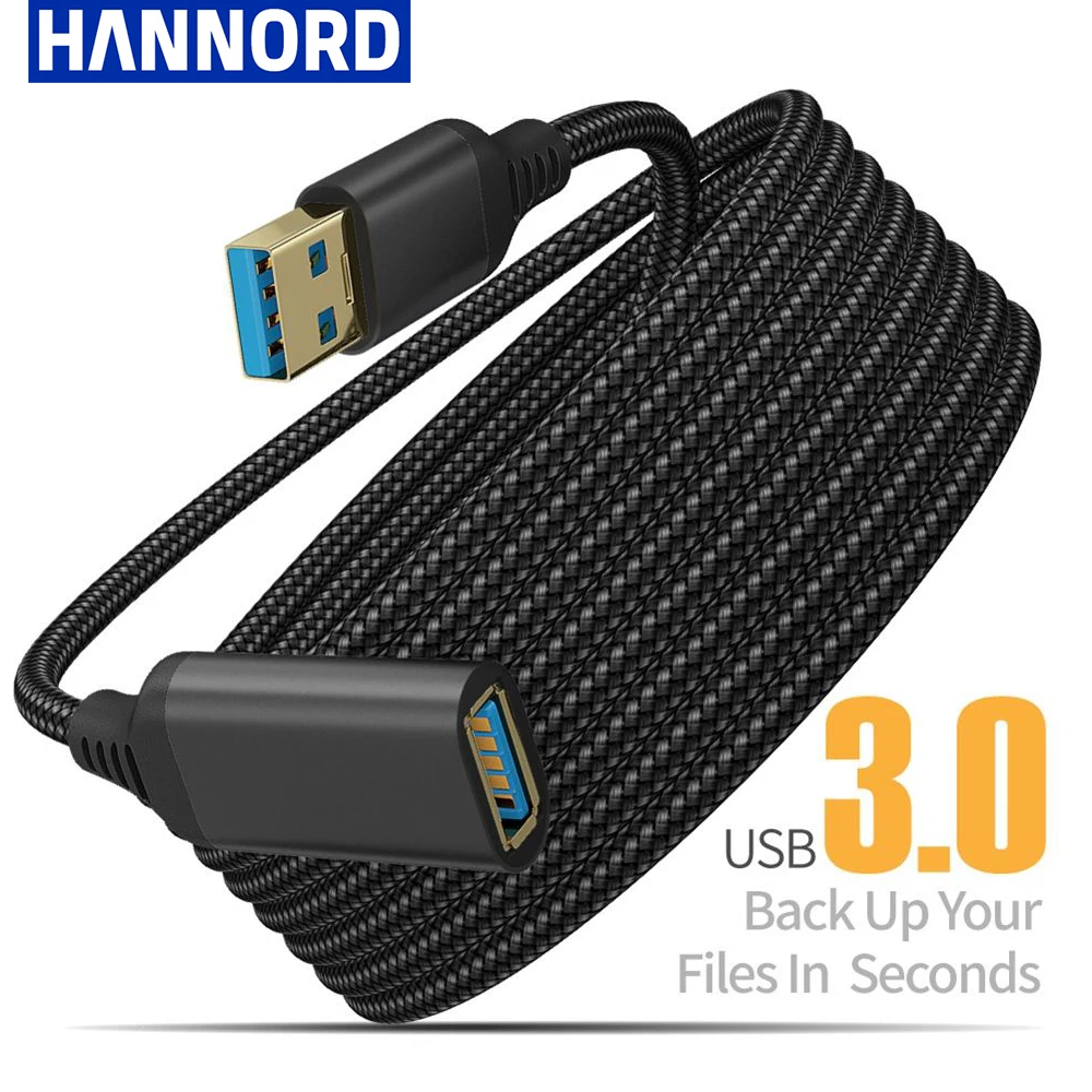 Hannord Nylon trenzado USB 3,0 macho a hembra Cable de datos de transmisión de alta velocidad Cable de extensión de impresora de cámara de ordenador 1/2/3/5m
