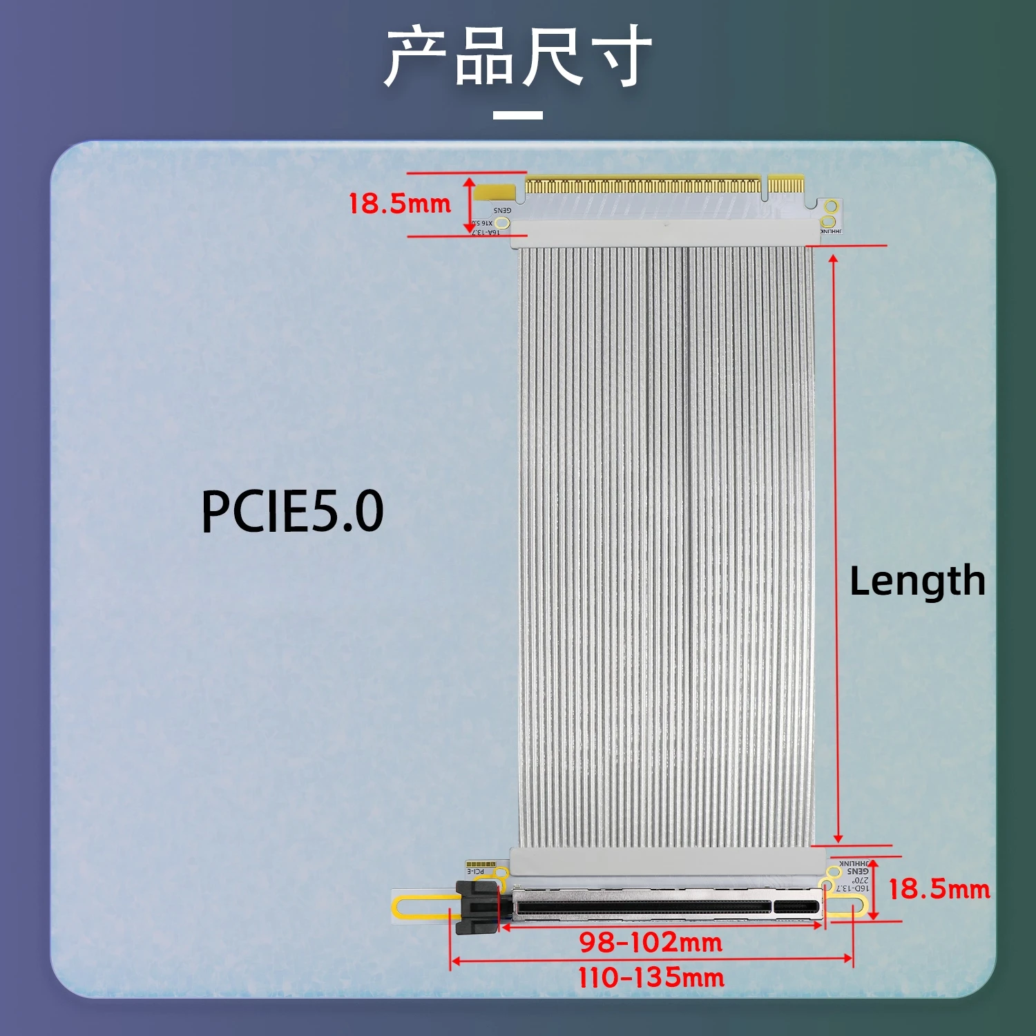 Cable elevador Pcie 5.0 X16 de alta compatibilidad - NZXT H1 270 °   Cable chapado en plata de ángulo recto inverso GEN5/4 64GB/S Cable de extensión GPU - imagen 3