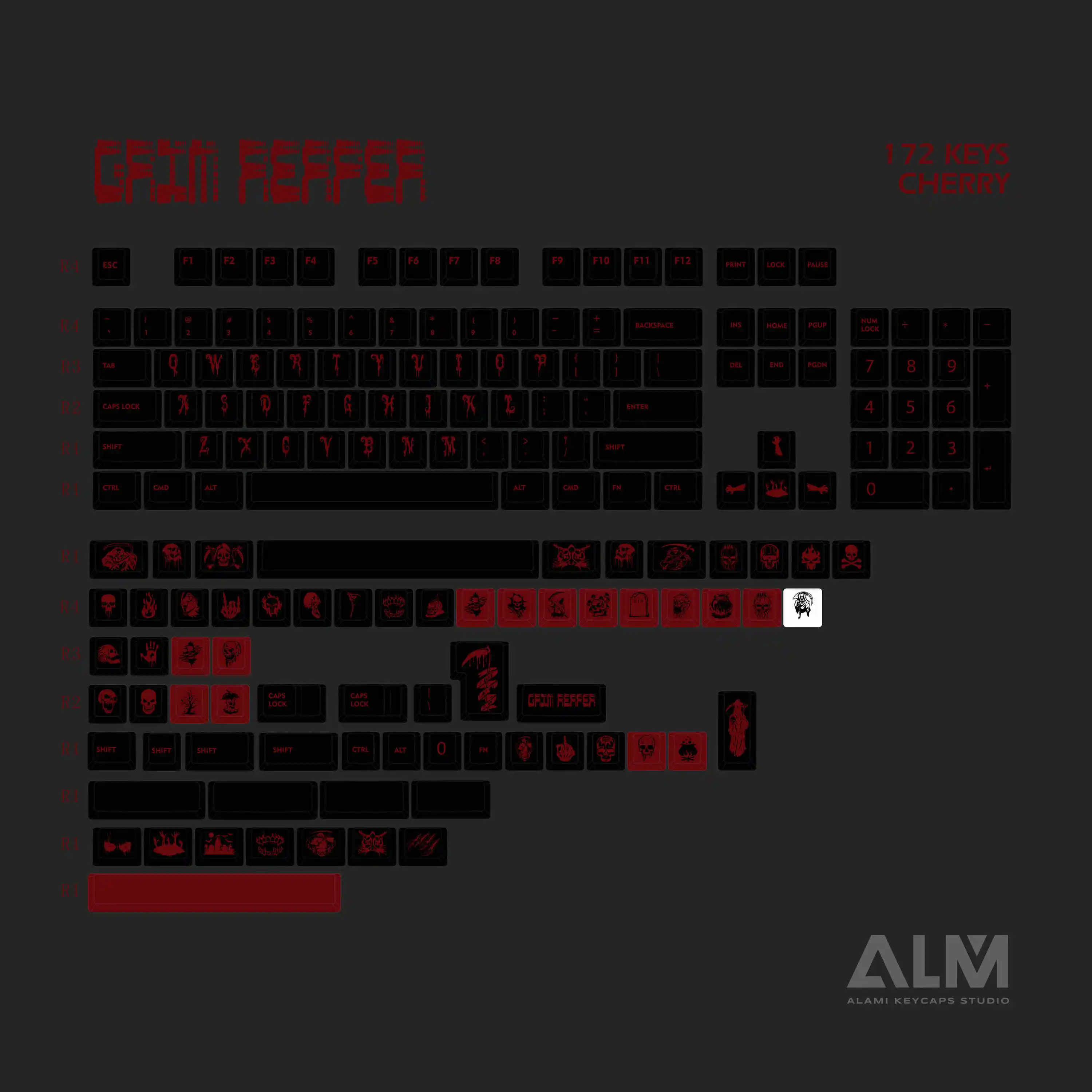 Teclas Grim Reaper de diseño Original, Material PBT de 172 teclas, perfil CHERRY DYE-SUB para teclado mecánico CHERRY MX Switch Wooting