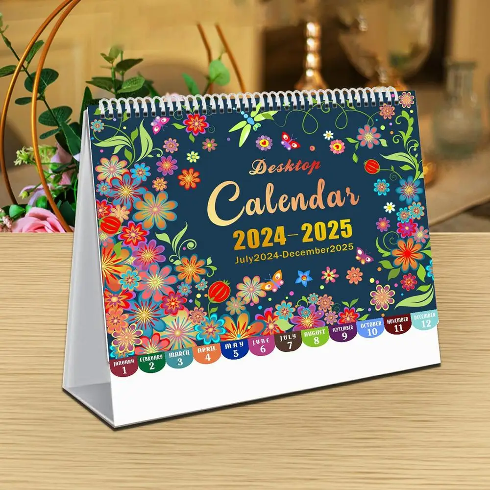 Un calendario de escritorio 2024-2025 con flores