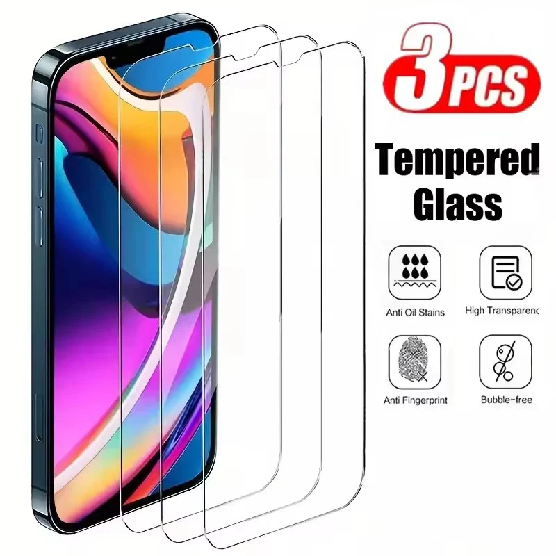 3 piezas de vidrio templado de alta definición para iPhone 16 15 14 Plus 13 12 11 Pro Max Protector de pantalla para iPhone 16 12 Pro Max Glass
