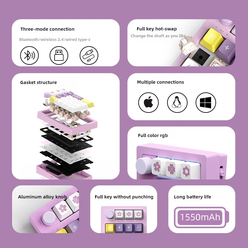 VTER K20 teclado numérico teclado inalámbrico triodo soporte de intercambio en caliente QMK a través de perilla de Control RGB dinámica personalizada Mini Pad - imagen 4