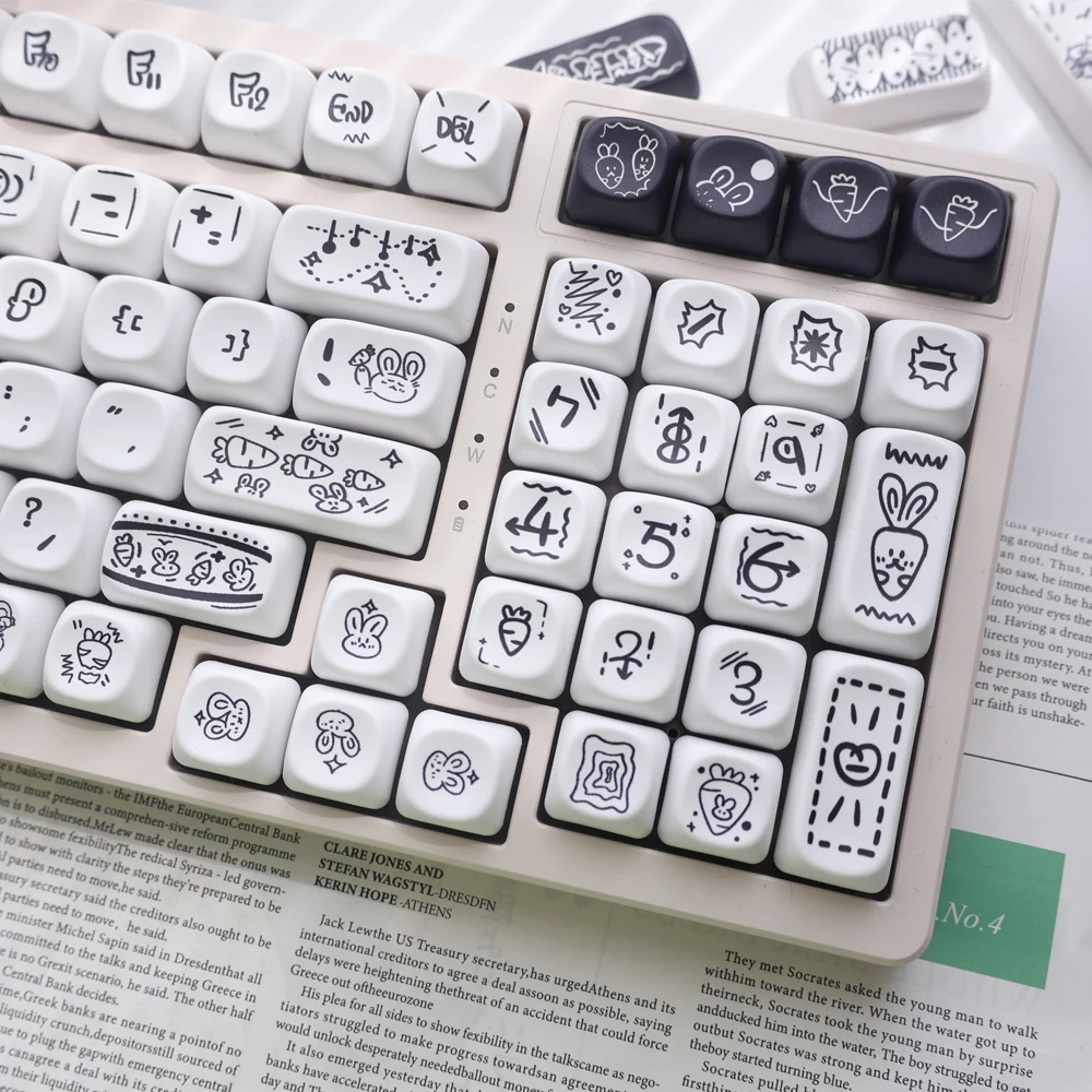 Teclas de perfil MOA con tema de conejo zanahoria, teclas PBT de sublimación de tinte para teclado mecánico MX Switch GK61 GK64, 130 teclas - imagen 3
