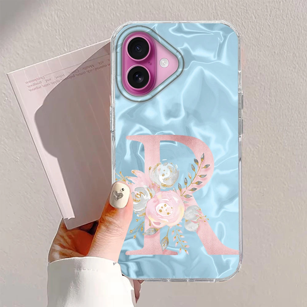 Funda de teléfono rosa Bule pareja A-Z letra flor a prueba de golpes para Apple iphone 13 12 Pro Max 11 X XR funda de silicona Fundas tpu - imagen 4