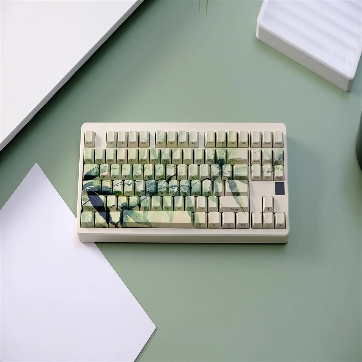 Teclas de transmisión de luz lateral de hojas de bambú, 135 teclas, Material PBT, perfil de cereza, DYE-SUB personalizado para teclado mecánico