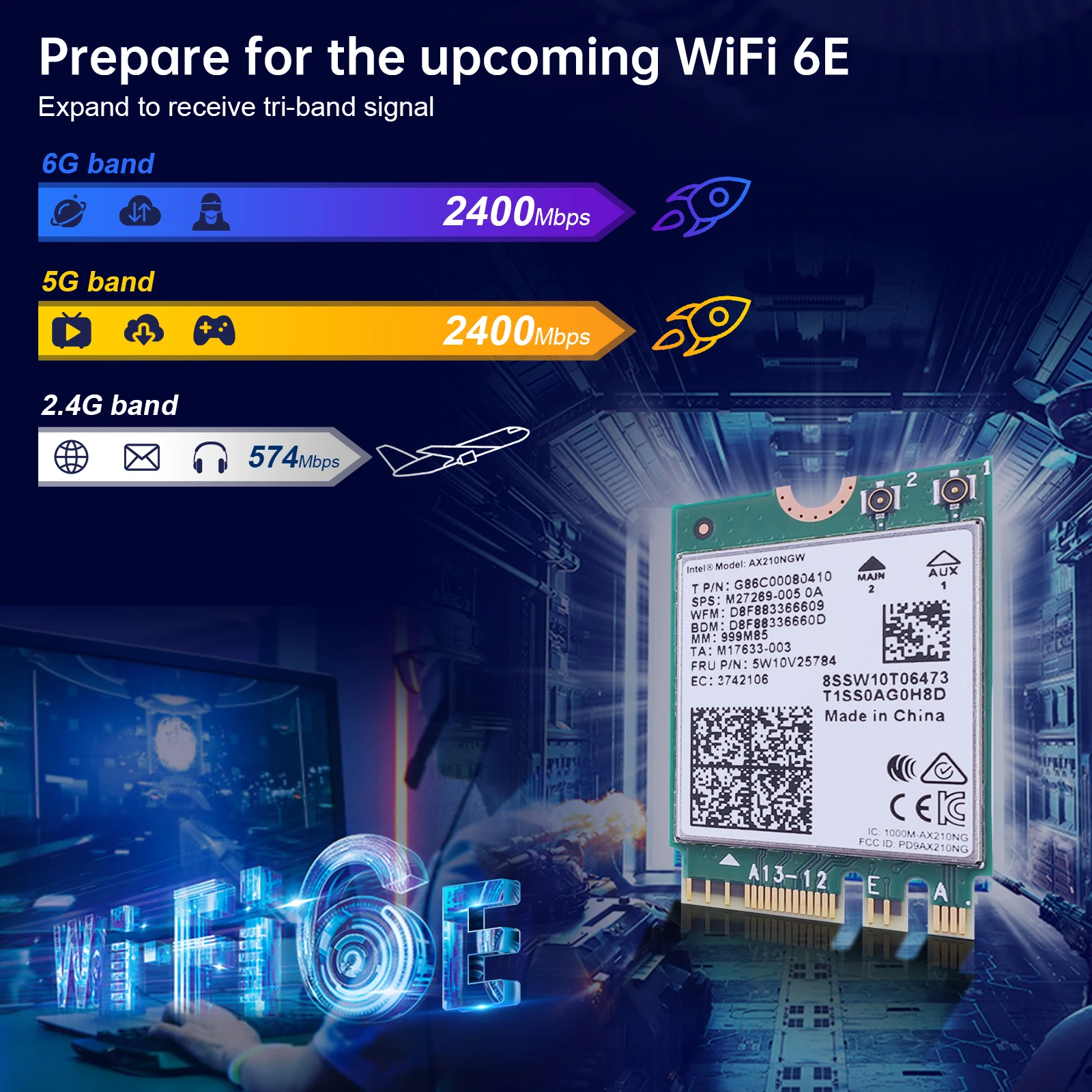EDUP AX210 5374Mbps alta velocidad BT5.3 WIFI 6E tarjeta inalámbrica MU-MIMO 802.11AX compatible con Windows 10 /11 seguridad avanzada WPA3 - imagen 3