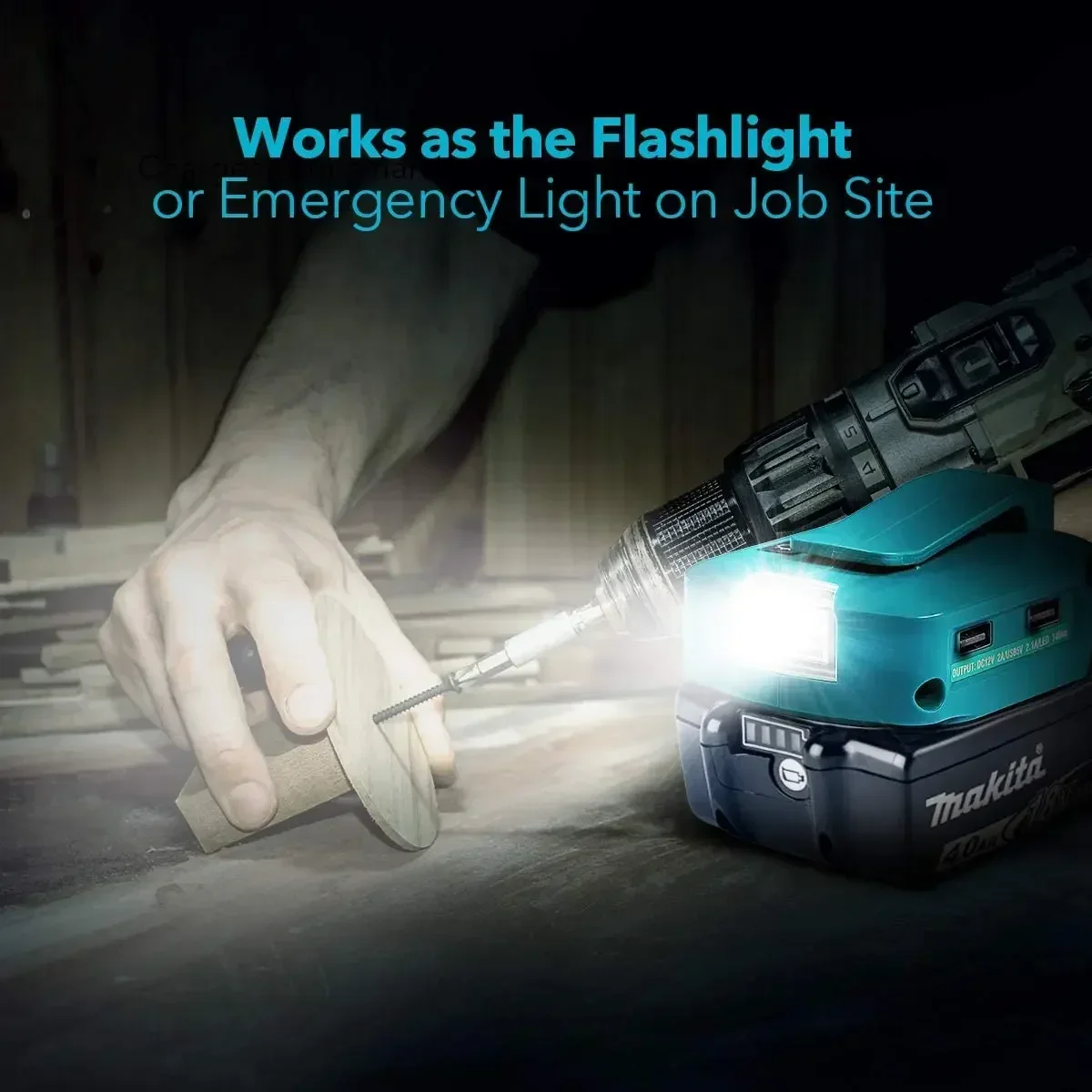 Adaptador de batería con luz LED Batería de 18 voltios Se puede utilizar para iluminar Con puerto de carga USB Para una carga fácil y rápida ADP05 - imagen 5