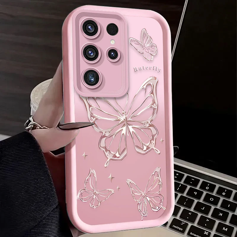 Funda de mariposa de Metal dorado inglés para Samsung Galaxy S24 S23 S22 S21 Ultra Plus FE A54 A34 A14 A73 A53 A33 5G funda de silicona - imagen 4