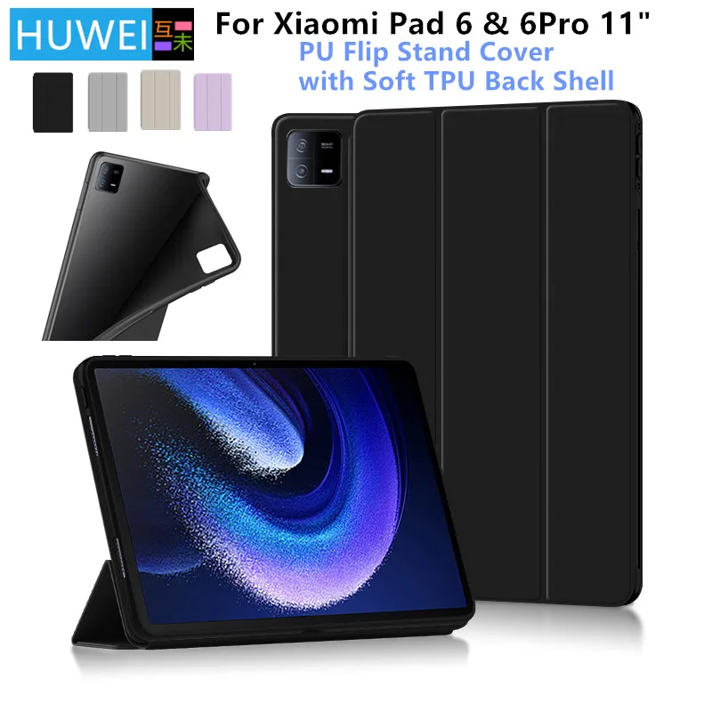 Funda HUWEI para Xiaomi Pad 6, soporte triple de 11 pulgadas, parte trasera de silicona suave TPU para Xiaomi Mi Pad 6 Pad6 Pro, funda protectora para tableta de 11"
