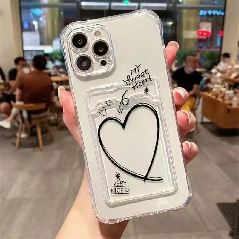 Love Heart-Funda de silicona transparente para IPhone, carcasa suave con ranura para tarjetas, 15 Pro Max, 14, 13, 11, 12 Mini, 6, 7, 8 Plus, X, XS, XR - imagen 3