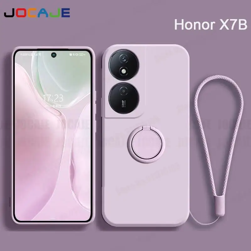 Funda de silicona líquida para Huawei Honor X7B X8B X9B, soporte de anillo, fundas de teléfono para Honor X9B X8B X7B, funda suave con cordón - imagen 2