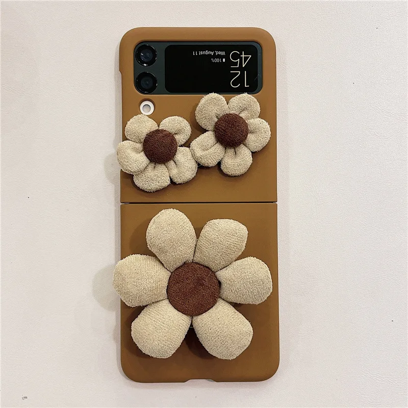 Funda de teléfono móvil con soporte de flores para Samsung ZFlip3, pantalla plegable de silicona, Color café - imagen 5