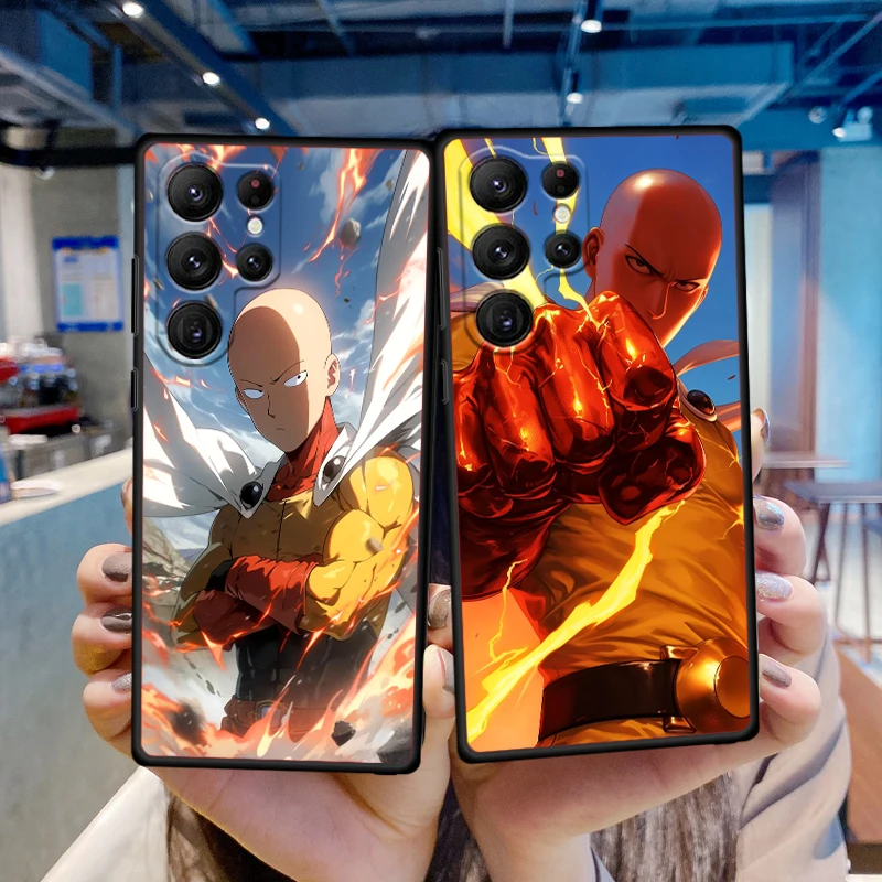 O-one p-punch Man Anime para Samsung Galaxy S24 S23 S22 S21 S20 FE S10 S10E Plus Ultra Pro Lite 5G, funda negra para teléfono - imagen 3