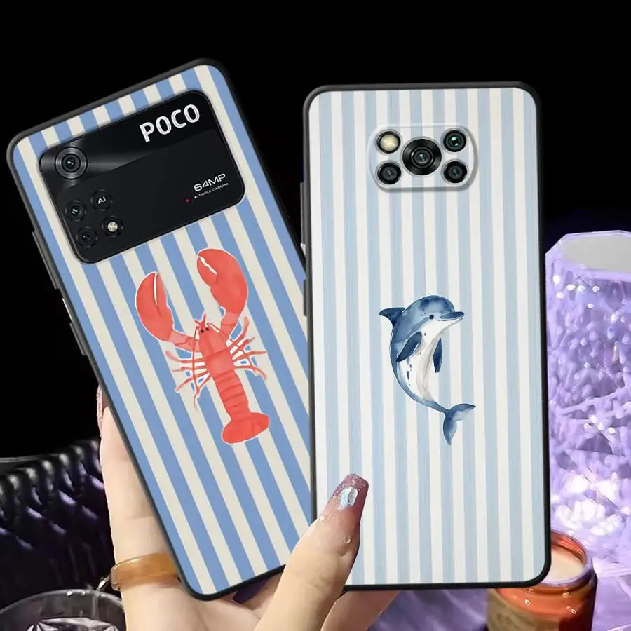 Funda de teléfono suave negra con animales marinos para Xiaomi Poco C61 F1 M3 M4 M7 Pro C50 F3 M5 C75 X3 X4 X5 X7 Pro C40 C71
