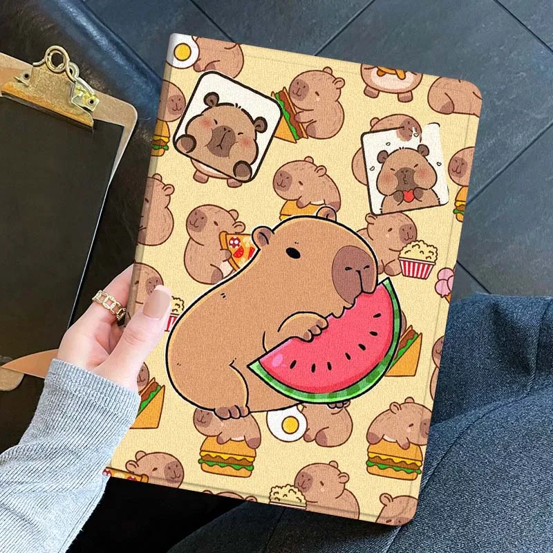 Funda de capibara bonita de dibujos animados artísticos para iPad Pro Mini 1, 2, 3, 4, 5, 6, 7, 7. a generación, 12,9, 10,5, 13, 11, 7,9, 8,3, M4 pulgadas
