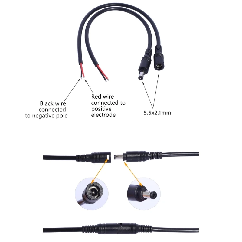 Conector de Cable macho o hembra de CC con enchufe 5,5x2,1 para Cable de alimentación de luz de tira LED 3528 5050 - imagen 2