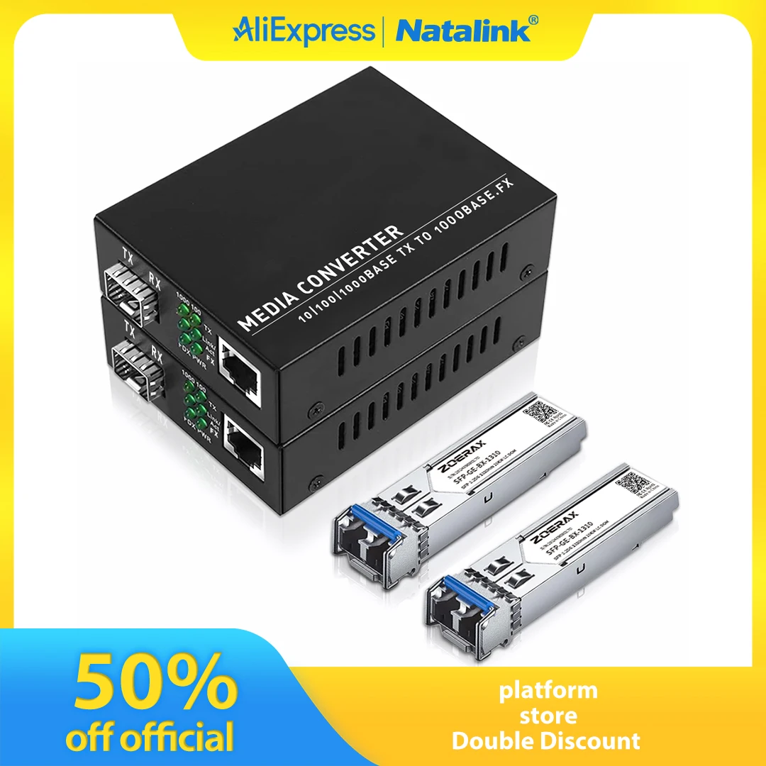Converter de medios Ethernet de fibra Bidi Gigabit Natalink 1,25G con módulo transceptor dúplex monomodo SFP LC RJ45 a SFP