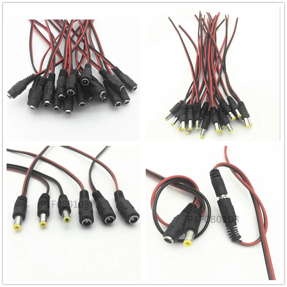 5 pares 10 unids/lote 12V DC Power Pigtail macho + hembra 5,5*2,1mm Cable de enchufe para CCTV - imagen 5