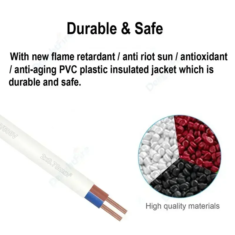 Cable de alimentación Flexible VDE RVV de 0,75 mm2, Cable forrado de PVC de cobre puro de 2 núcleos para iluminación de tira LED, cable de alimentación para coche, proyecto DIY - imagen 5