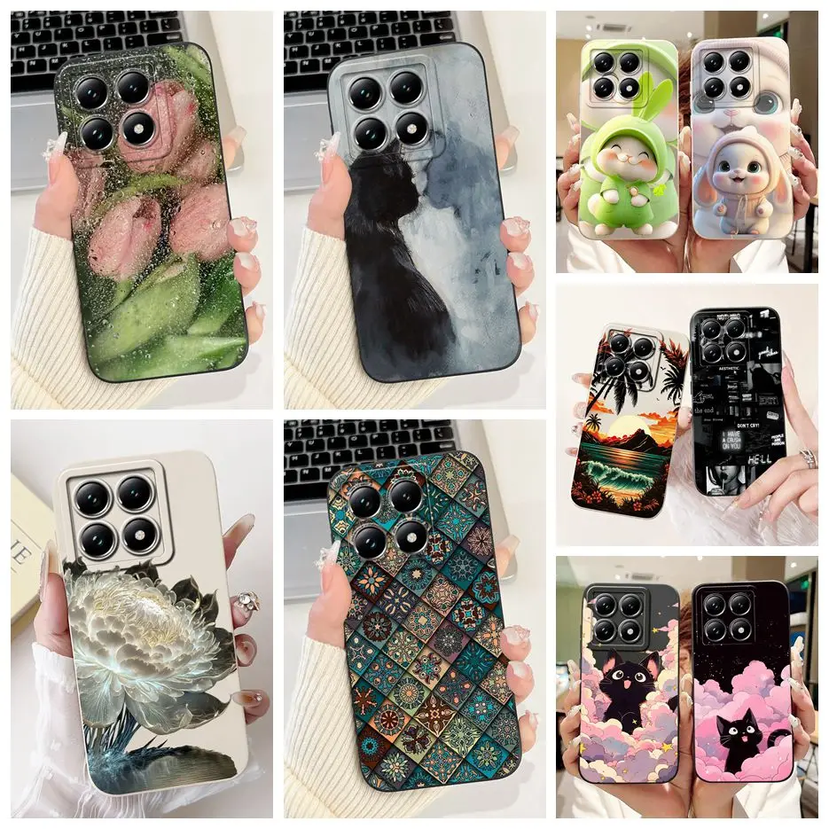 Para Xiaomi 14T Pro funda elegante con flores de dibujos animados a prueba de golpes suave TPU funda de teléfono para Xiaomi Mi 14T Pro Mi14T 5G Fundas Coque